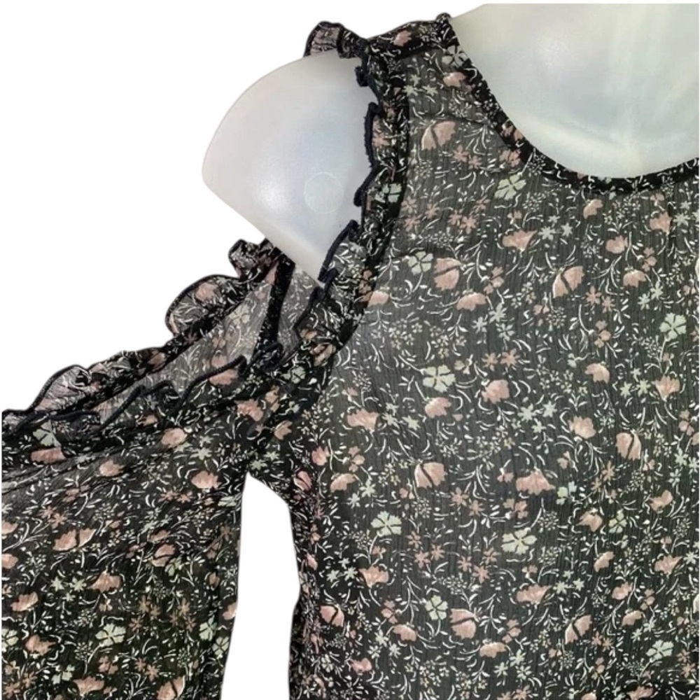 American Eagle Floral Cold Shoulder Sheer Blouse Black NWT Size S - Picture 7 of 12